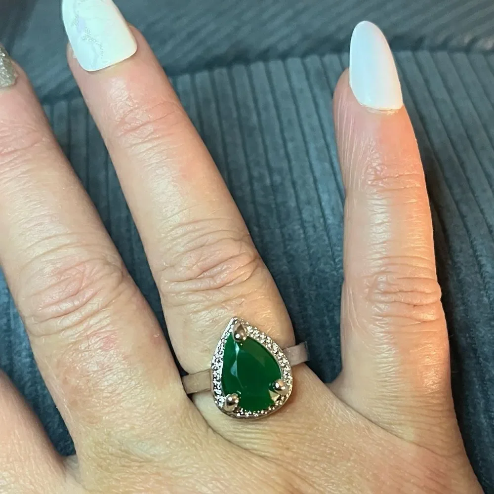 The Tears of Green Cabochon statement ring silver size 6